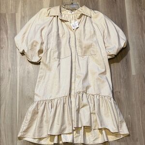 NWT Boutique Aureum Beige Ruffle Hem Dress  - small